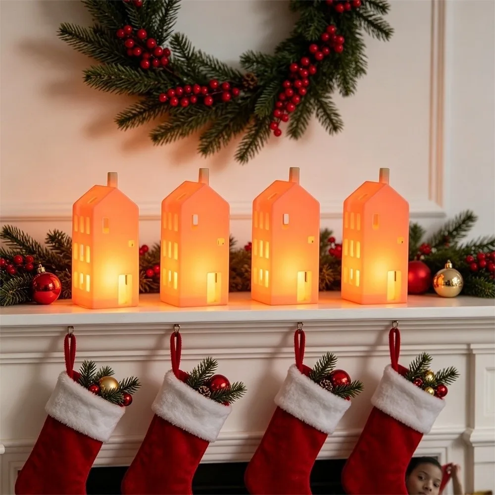 Reindeer Tree Christmas LED Candle Light House Hollow Out Snowman Small Lights Ornamnets Star LED Atmosphere Lamp New Year