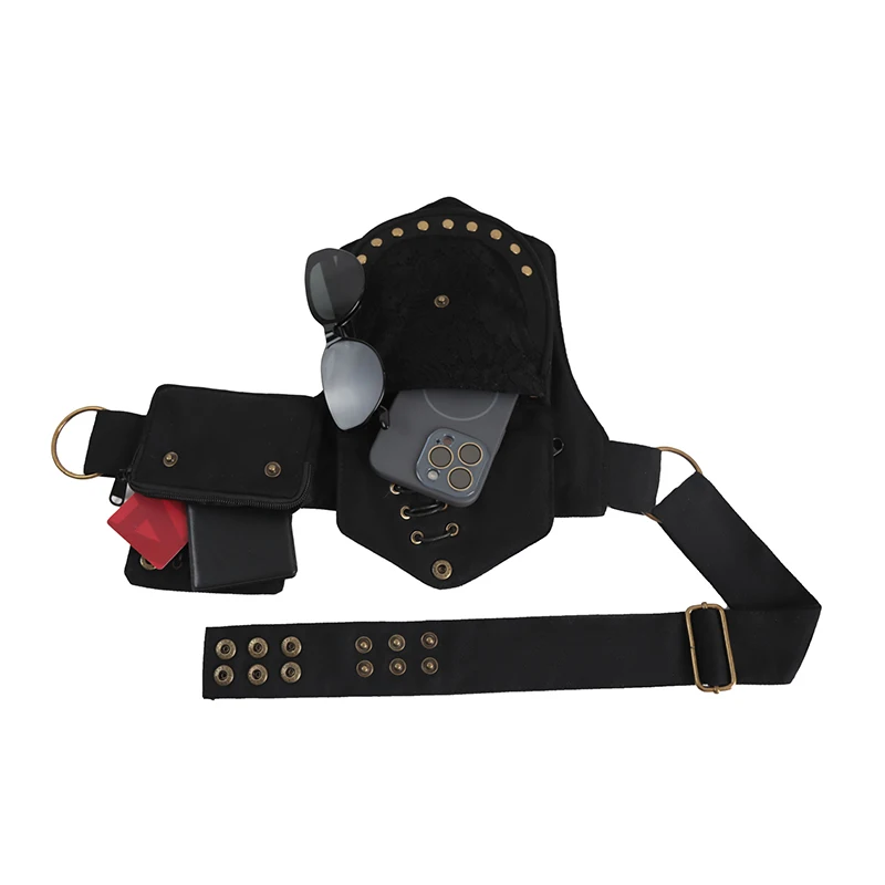 Multifunktionale Hüfttasche, Unisex-Handytasche mit Metallnieten und verstellbarem Gürtel, Beintasche, Outdoor-Hüfttasche für Damen, Edgy Purse – Detail 3
