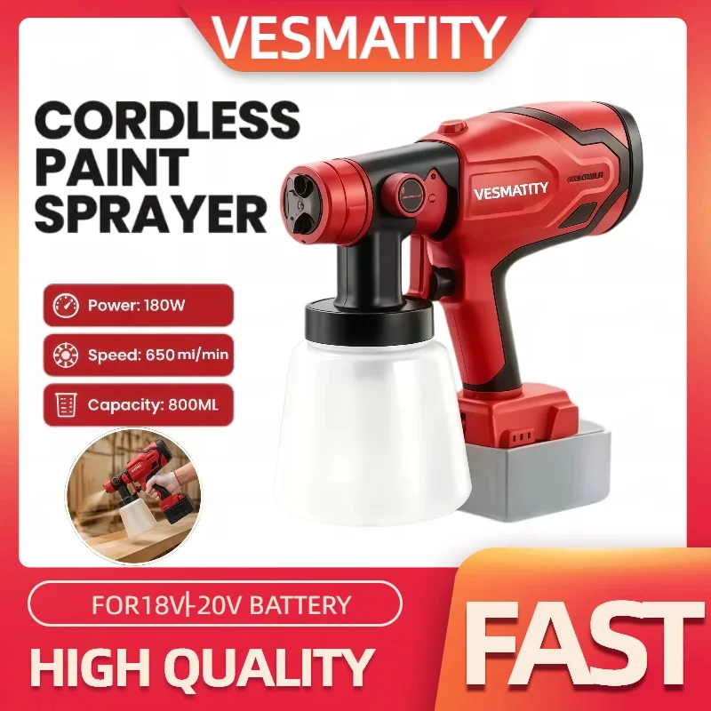 Cordless Electric Spray Gun High Power HVLP Paint Sprayer Auto Furniture Steel Coating Airbrush  For 18V For Milwaukee Battery