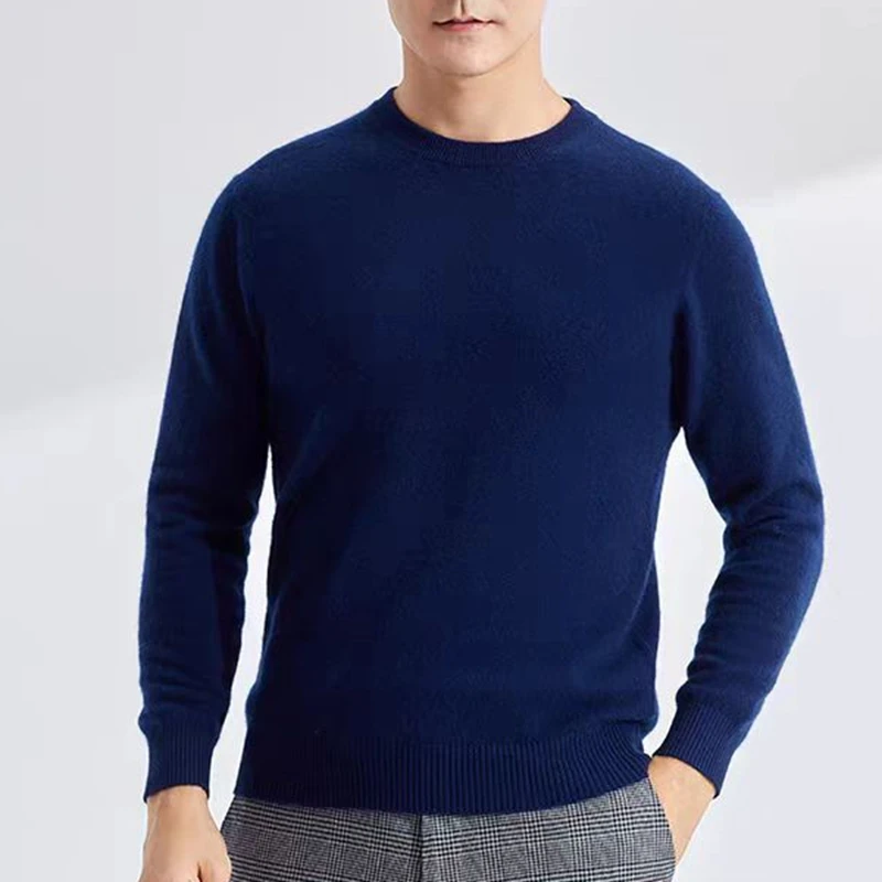 Autumn And Winter New Seven-Pin Thick Contrast Round Neck 100 Pure Wool Men's Color Matching Knit Bottoming Sweater Inside