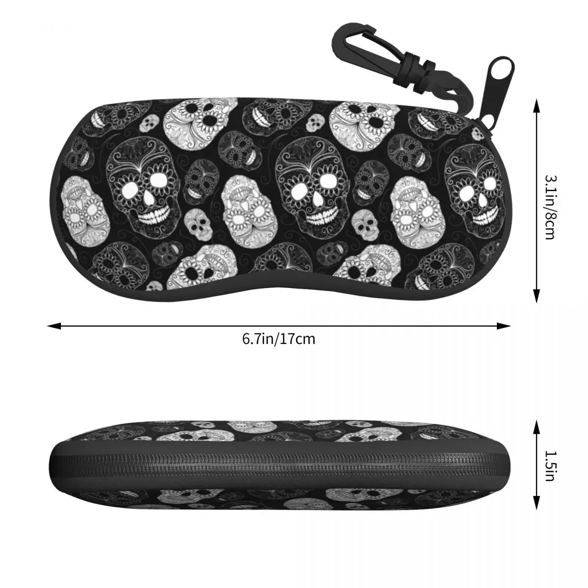 Sugar Skulls Black And White Eyeglass Glasses Case Women Men Soft Day of the Dead Gothic Sunglasses Protective Pouch