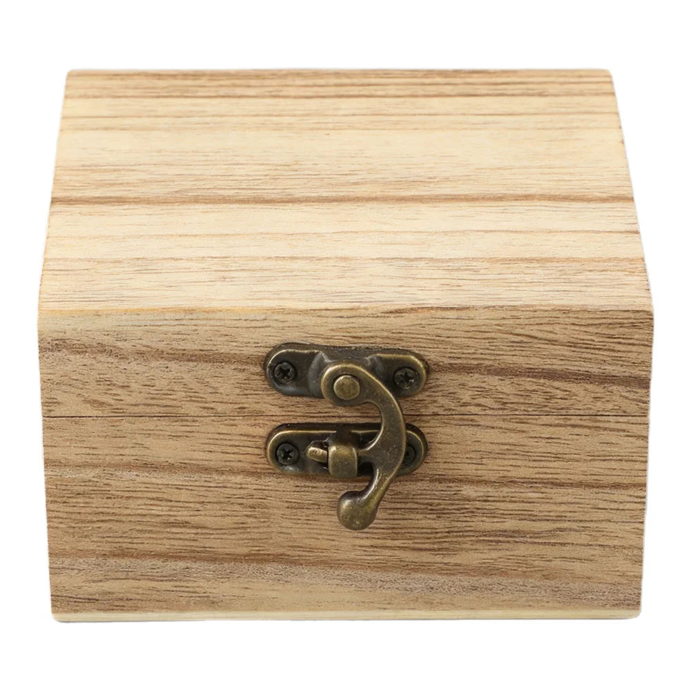 Wooden Square Storage Box Featuring Vintage Flip-top Design and Metal Clasp Closure Practical Storage for Jewelry and Keepsakes