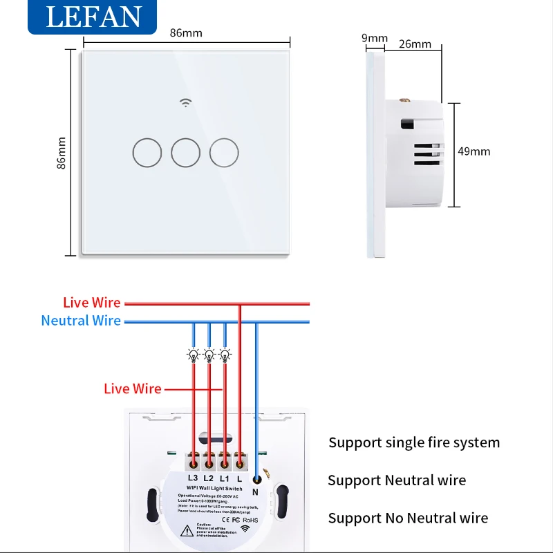 Tuya Smart WiFi Interruptor - Glass Panel Stair Switch with App Control, Compatible with Alexa, Google Home & Yandex