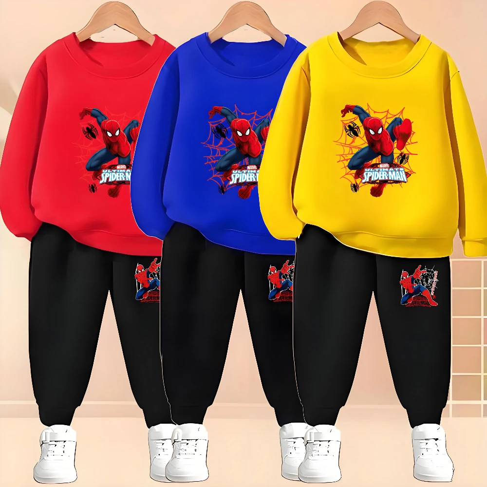 2025 Autumn New Children's Hoodies Sets Anime Spiderman Boys Pullover and Long Pants Two Piece Set Kids Casual Thin Tracksuit