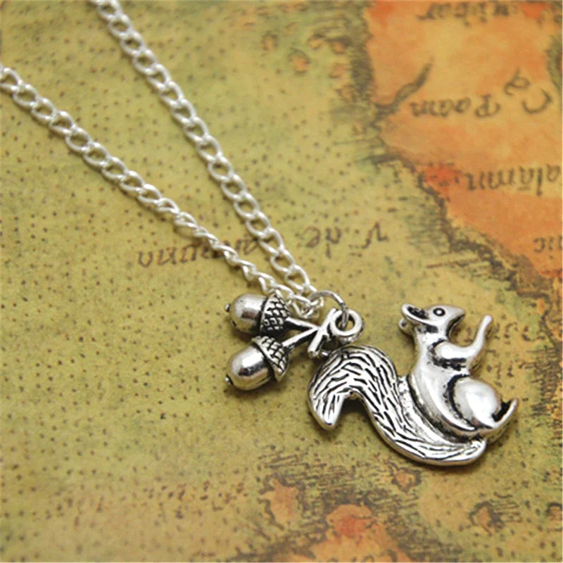 12pcs/lot Squirrel  necklace pendant Animal Jewelry Nature Charm