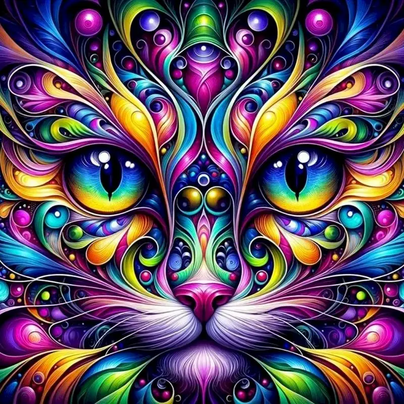 

GATYZTORY New Cat Face 5D DIY Diamond Painting Kit Round Gemstone Art Colorful Animal for Creative Home Wall Decoration