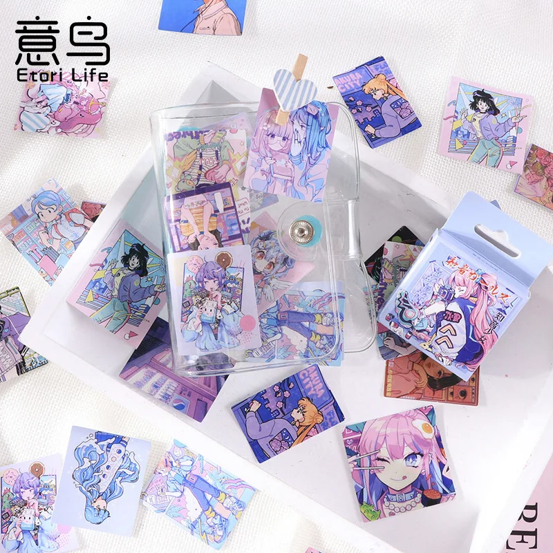 46 Buah Stiker Scrapbooking Washi Kawaii Tempelan Stiker Perempuan Gaya Jepang untuk Album Scrapbook Jurnal Diy Anak Seni Kerajinan