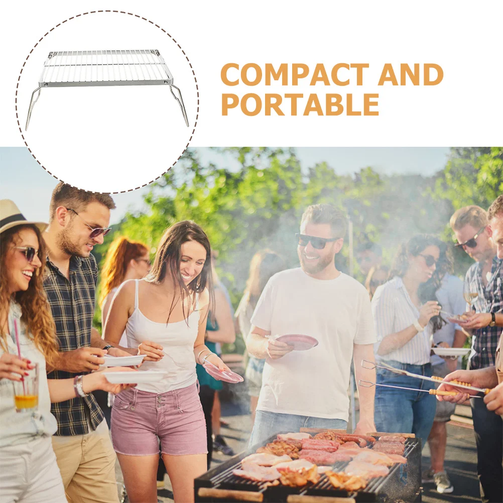 Portable Folding Stove Rack Stainless Steel Rectangular Mesh Grill Grid For Outdoor Picnic Baking Cooling Roasting Bbq