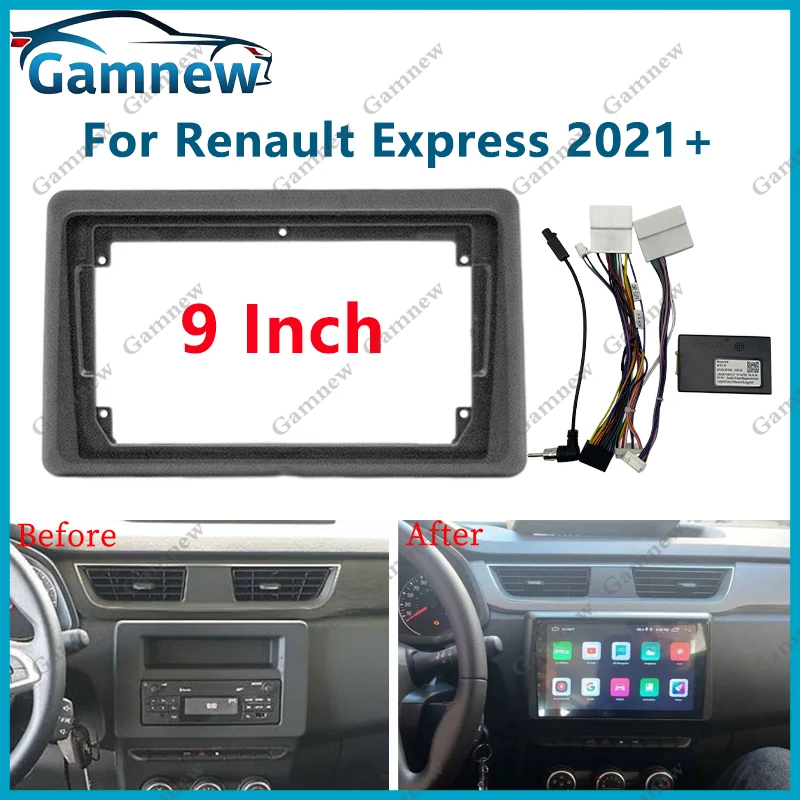 Kit de Panel de Audio para Radio Android con Adaptador Canbus para Marco de Coche de 9 Pulgadas para Renault Express 2021+