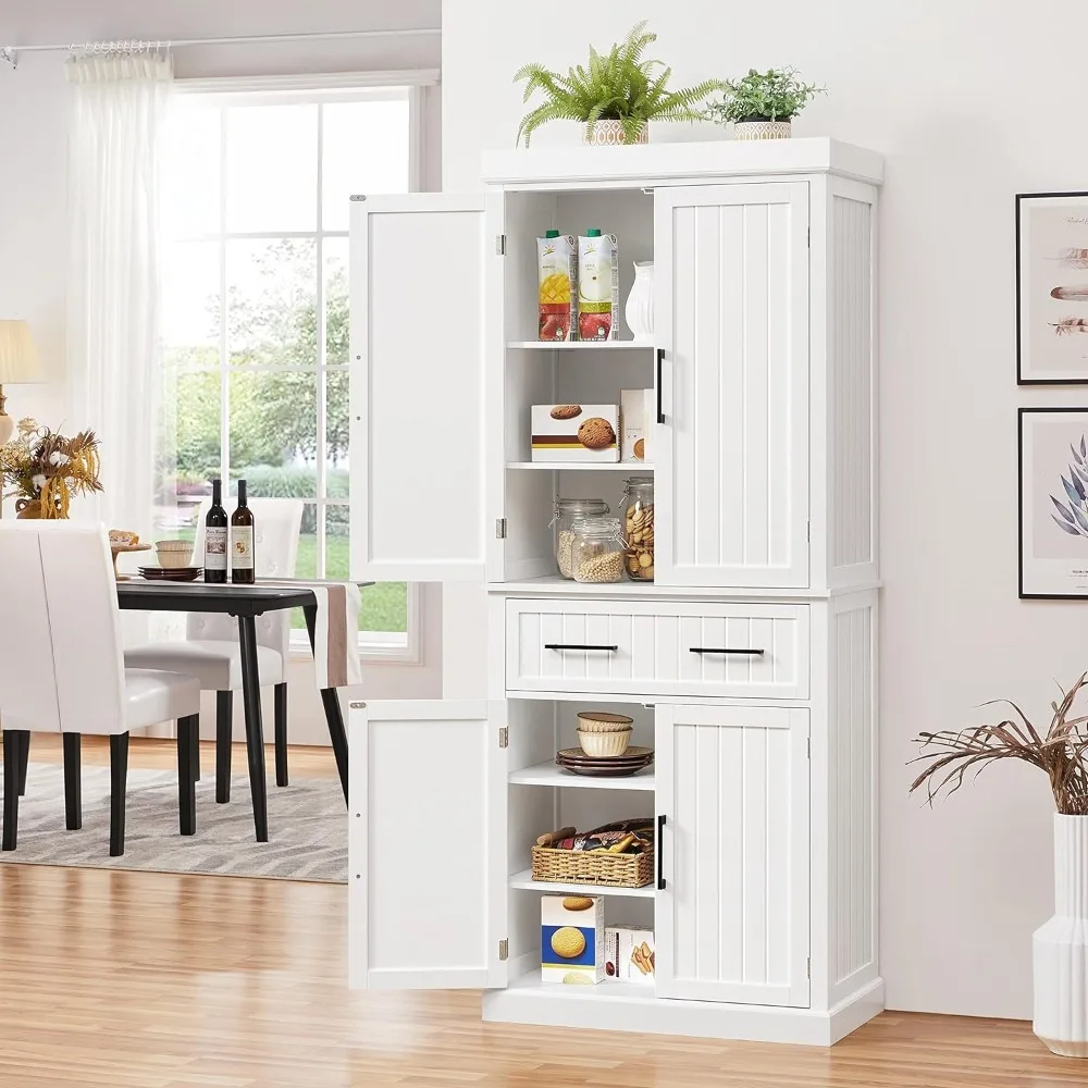 

Living Room Cabinets with Drawer, Freestanding Pantry Cupboard with Doors and 2 Adjustable Shelves, Living Room Cabinets