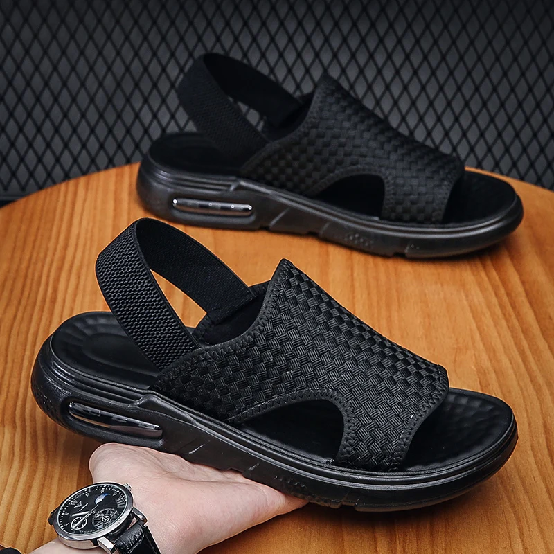 2023 Spring Autumn Daily Casual Style Men\'s Sandals Outdoor Beach Fashion Black Hombre Breathable Shoes Slip-On Walking Flat