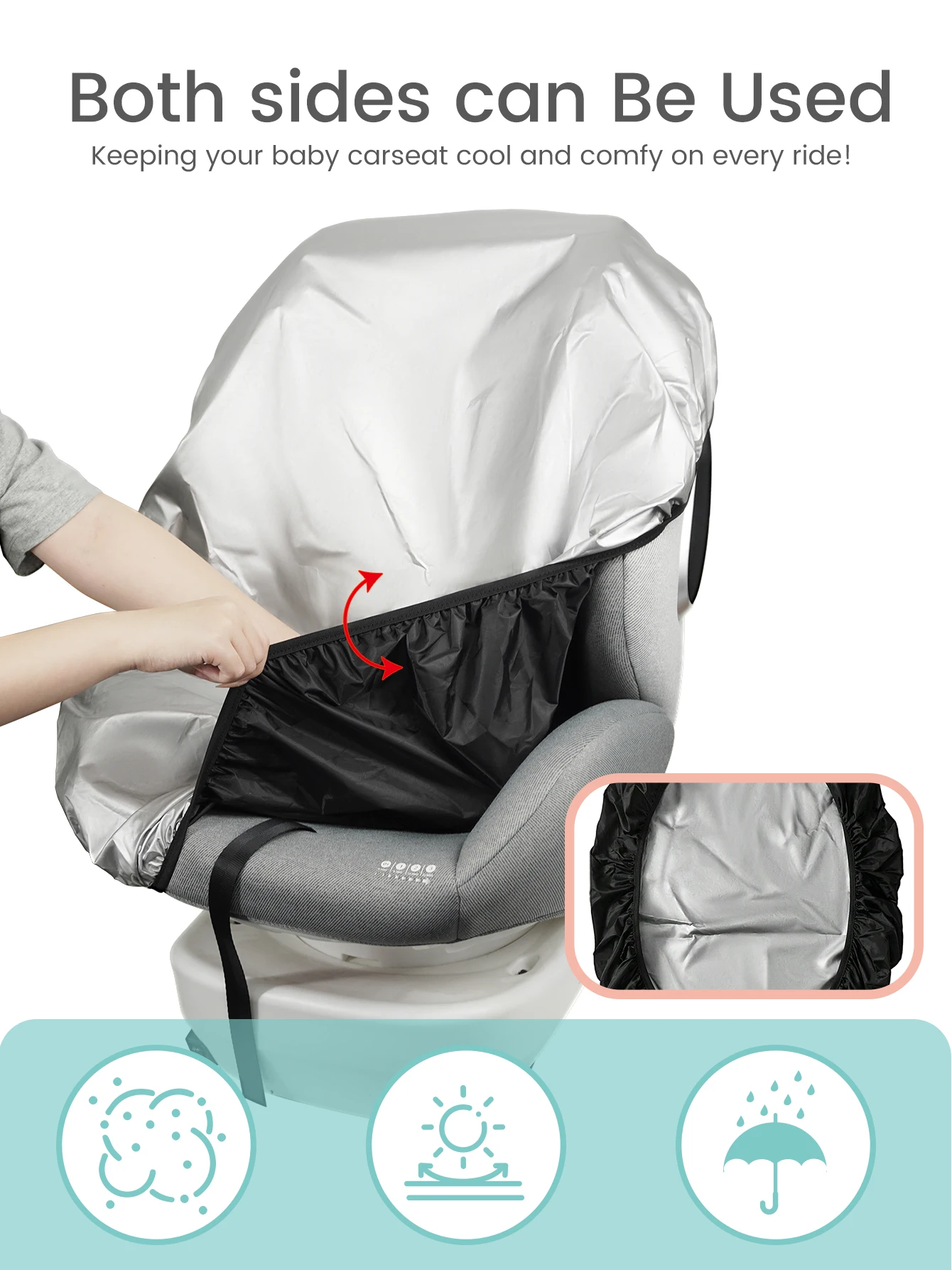1PC Both Sides Silver Black & Baby Car Seat Sun Shade Cover Blocks Out Heat & Sun UV Covers Universal Baby Travel Accessories
