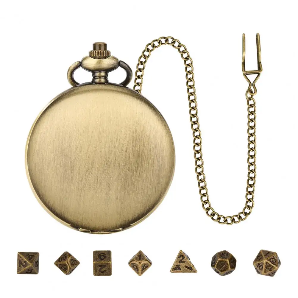 

Metal Dice Set Vintage Steampunk Gear Pocket Watch Dice Set Mini Dnd Polyhedral Metal Dice with Chain Board Game for Role