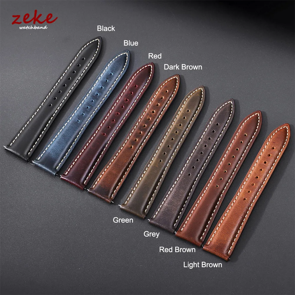 18mm 19mm 20mm 21mm 22mm Universal Vintage Oil Wax Leather Watch Straps Brown Head Layer Watch Band Men Accessories Pin Buckle