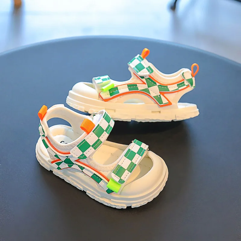 kids shoe Child Sandals Summer Cool Baby Shoe 2023New Fashion Checker Walking Shoe Boys Girls Soft Sole Anti Kick Sports Sandals