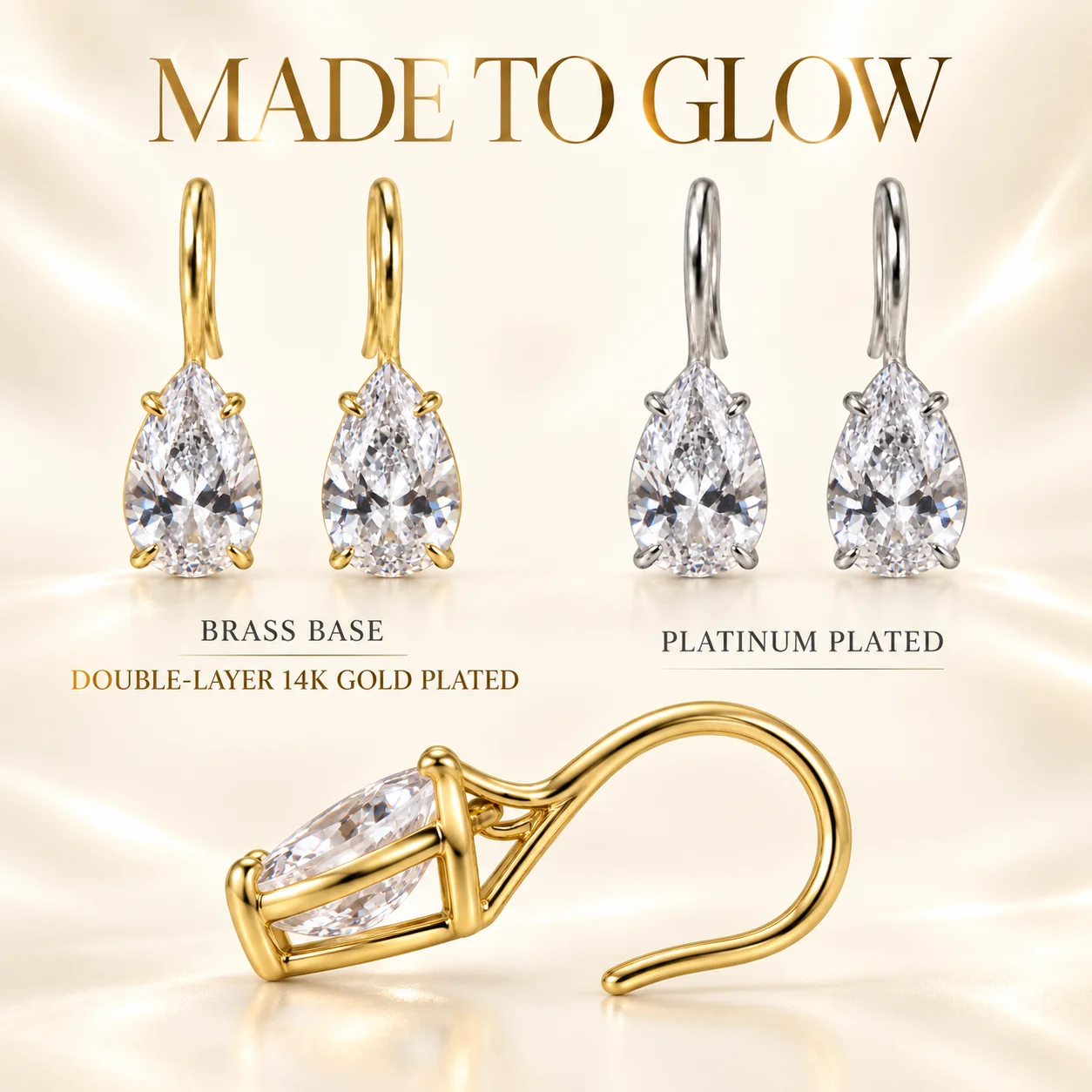 Moonmory Original-Design Große Birnenförmige Zirkon-Ohrhänger für Damen Minimalistische Luxusmarke 14K Doppelt Vergoldete Messing-Ohrhänger – Detail 5
