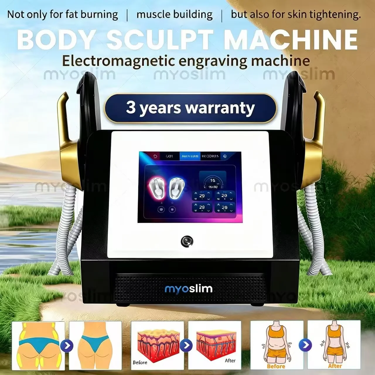 Myoslim Professional 6500W RF Machine Hi-EMT Body Sculpting Slimming Beauty Equipment For Fitness Center Fat Burning