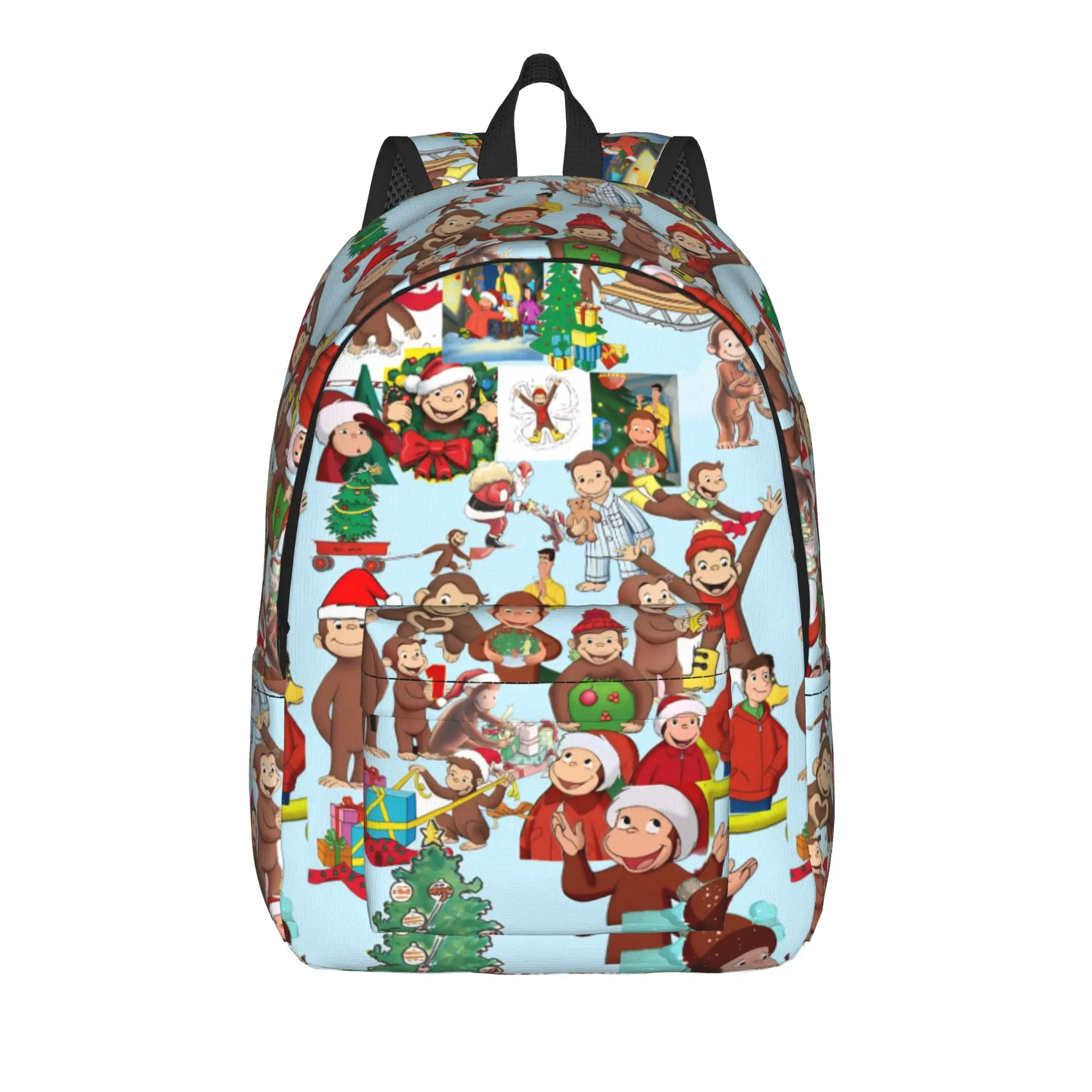 Colorful Curious George Group Collage Backpack  Travel Backpacks Student Unisex Casual School Bags Design Lightweight Rucksack