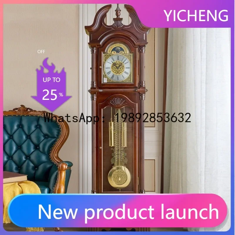 V5.11  floor clock - solid wood chinese retro style, standing clock with hourly chime, elegant mechanical european style floor