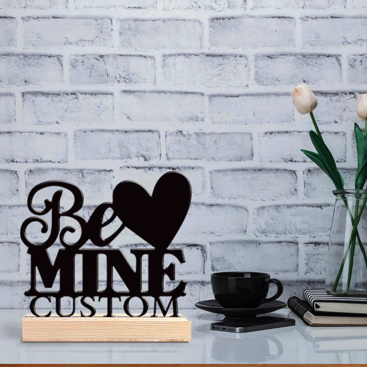 1-peca-estatua-de-ferro-abstrata-com-texto-personalizado-'be-mne-love'-e-base-de-madeira-para-decoracao-de-casa