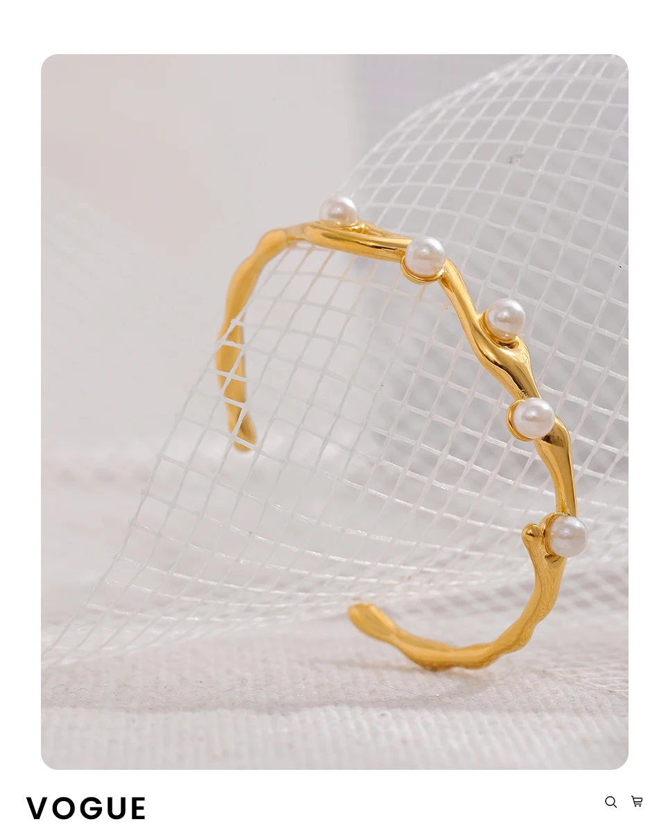 Yhpup Elegante Imitation Perlen Gold Farbe Edelstahl Twist Manschette Armband Armreif Wasserdicht Charme Schmuck für Frauen Geschenk – Detail 2
