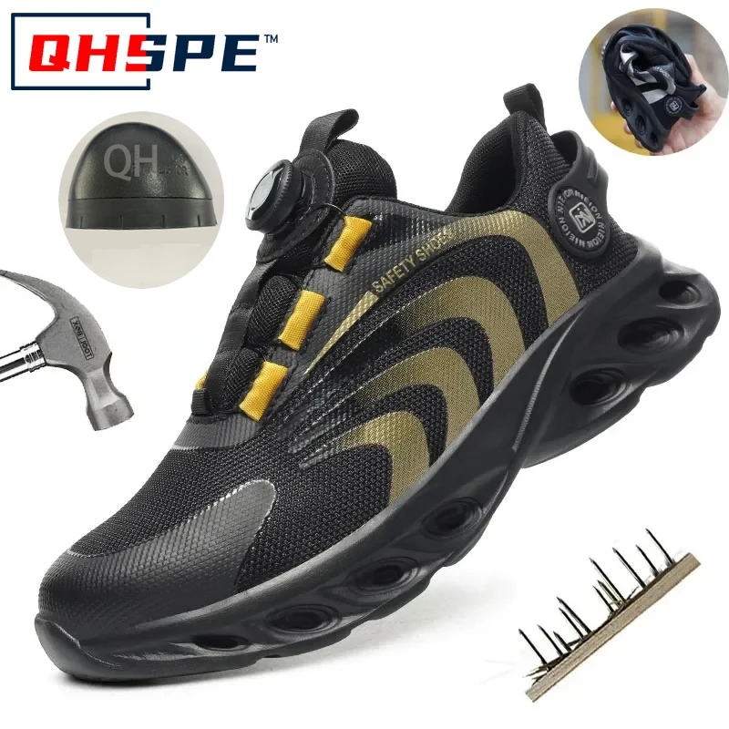 Rotary Button Safety Shoes Men Steel Toe Anti Smash Puncture Proof Indestructible Work Sneakers Protective Footwear
