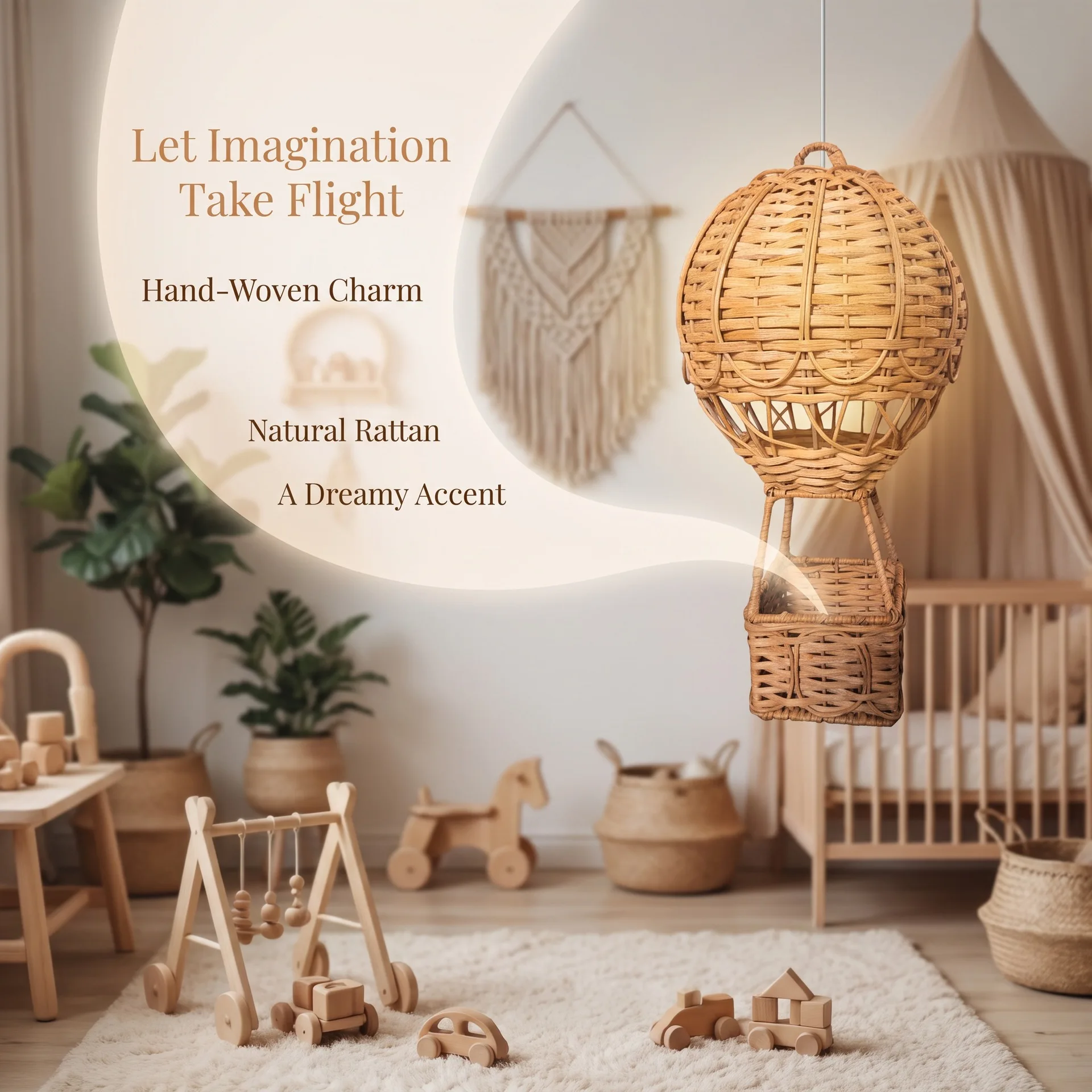 Handwoven Rattan Hot Air Balloon Macrame Wicker Kids Room Nursery Decor Desktop Hanging Ornament Preschool Home Decoration Art