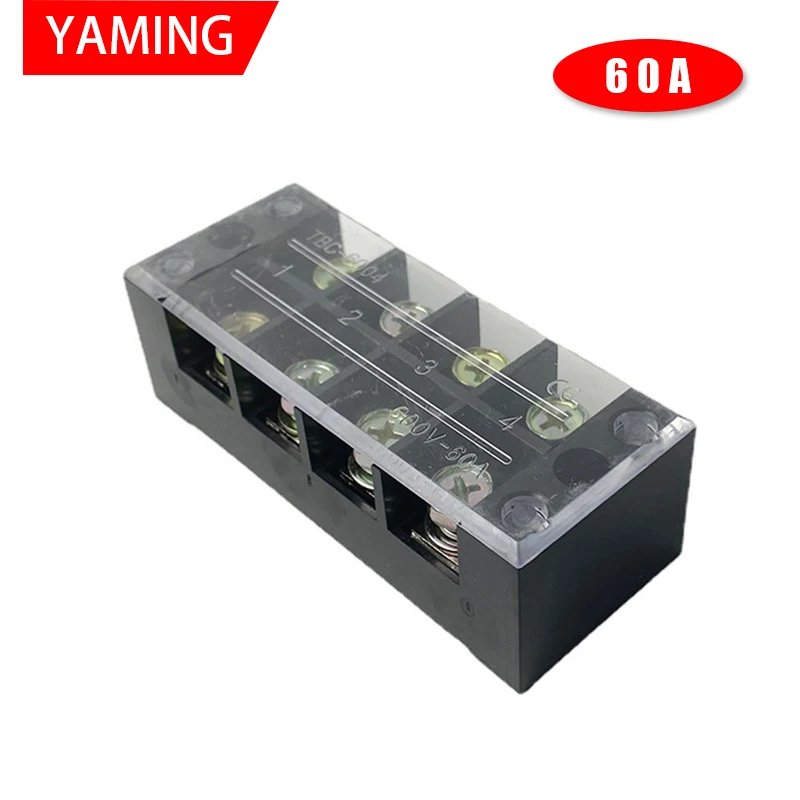 TB-6004 Terminal Block Row TB Series 60A 600V 4P Connection Lug Plate Fixed Terminal Covered Screw Barrier TBC-604/TC-604