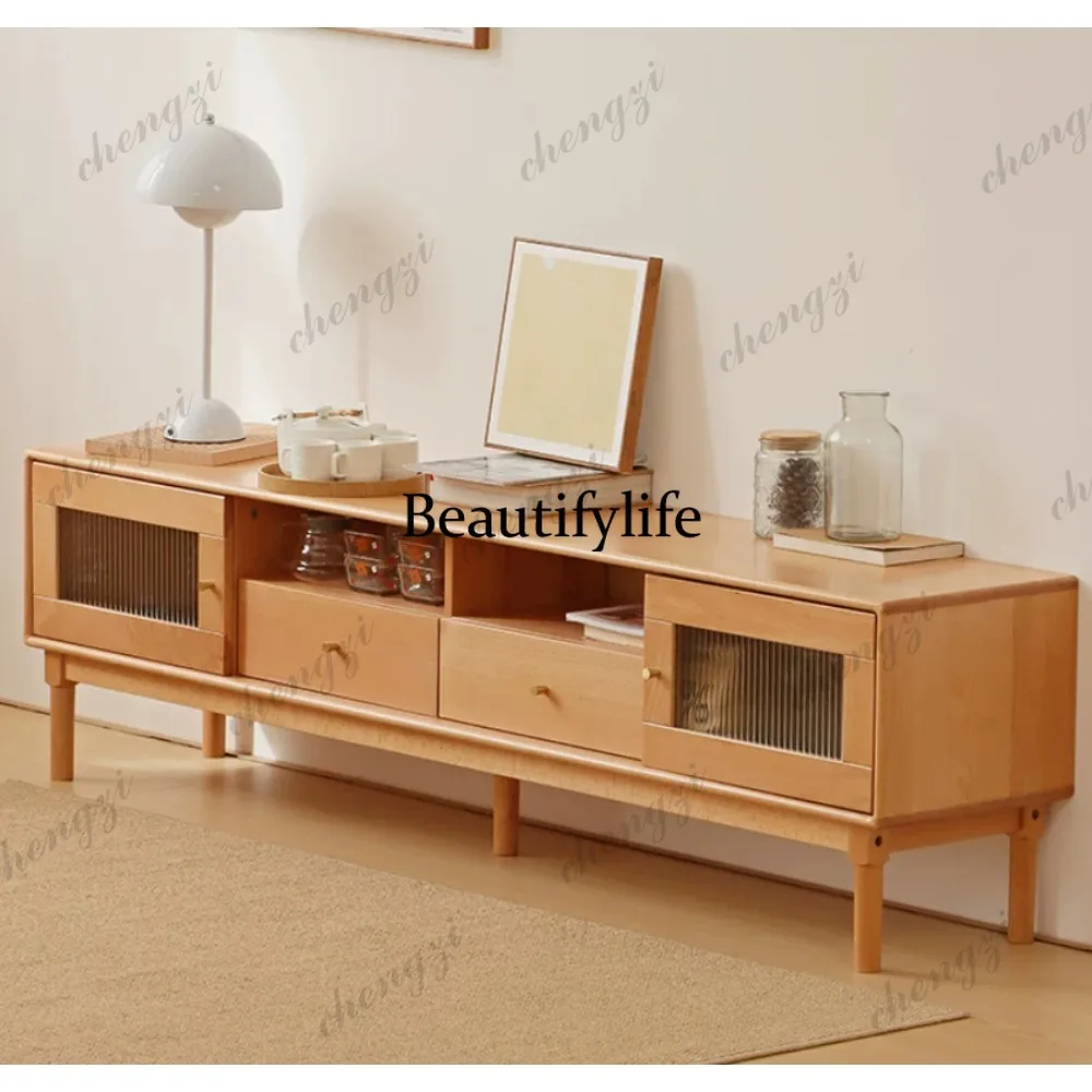 Beech solid wood TV cabinet simple Nordic Japanese small apartment storage storage furniture