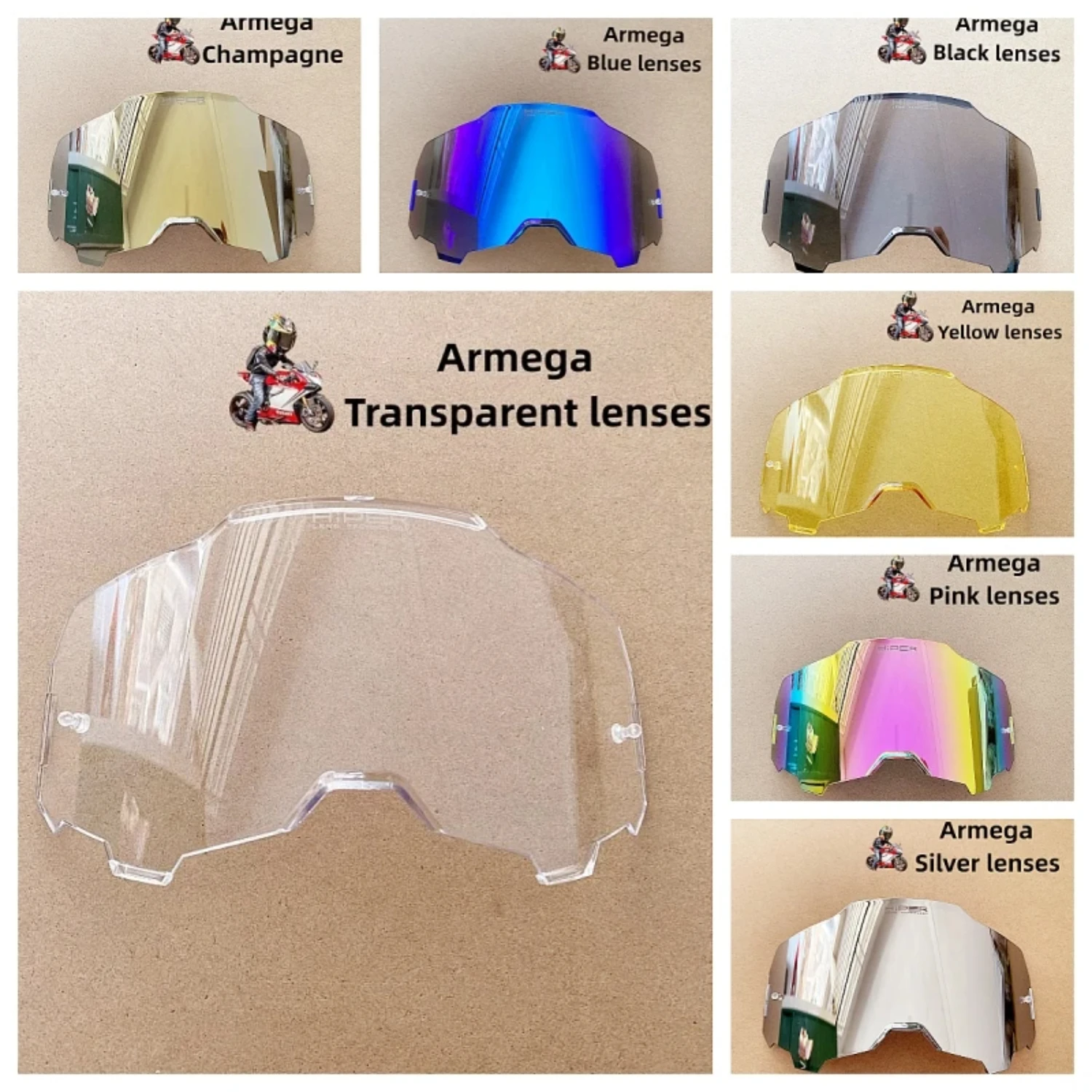 Men's motorcycle off-road sunglasses lens，UV protection,dust prevention ATV protection, racing,ski goggles Armega