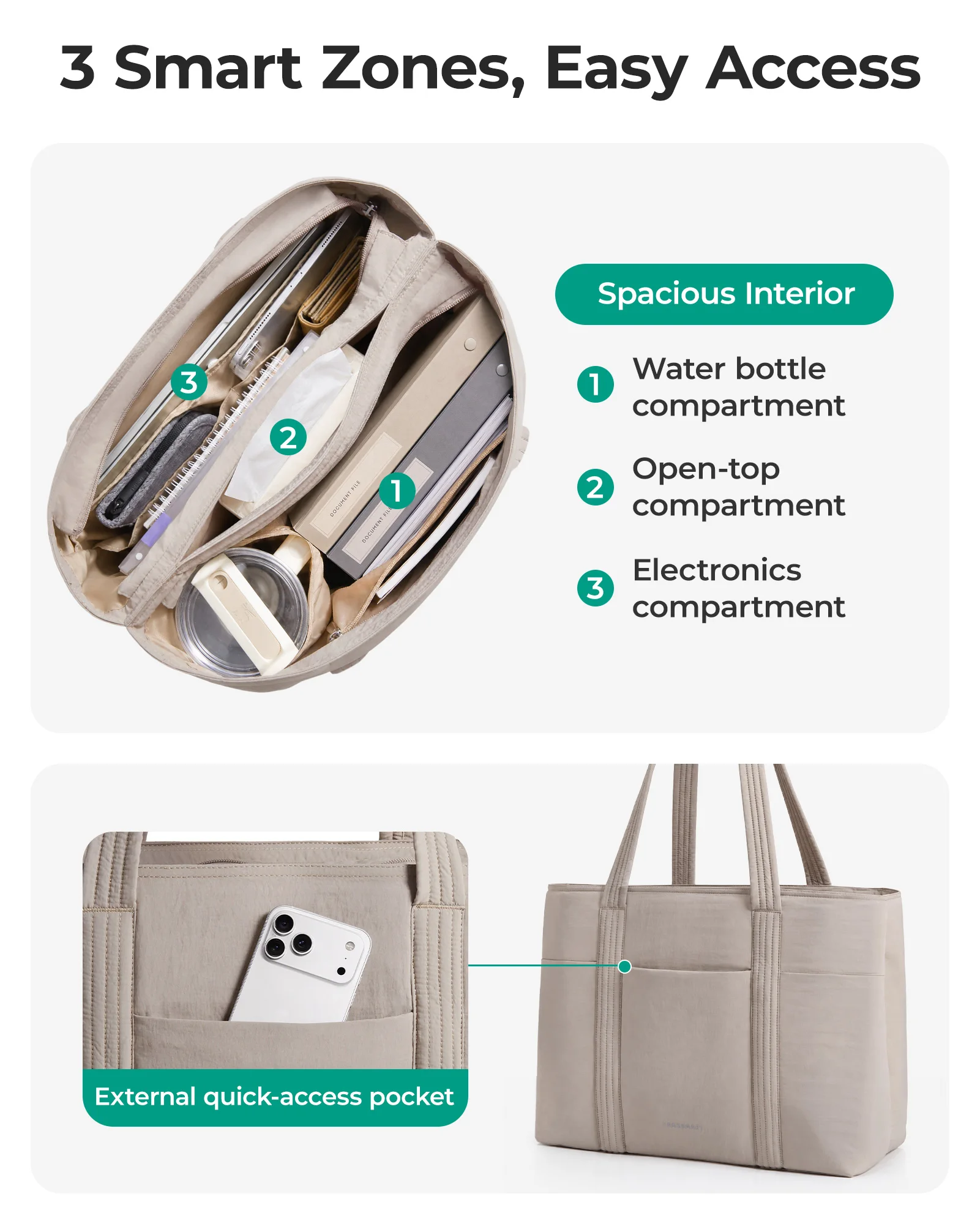BAGSMART Tote Bag for Women with Compartments Work College Teacher Nurse Tote Bag 21.5L Shoulder Handbag