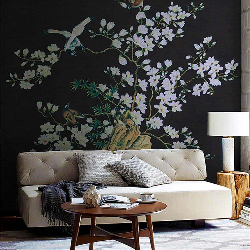 

Пользовательские китайская живопись цветы и птицы фотообои для гостиной обои спальни 3D фрески обои наклейки