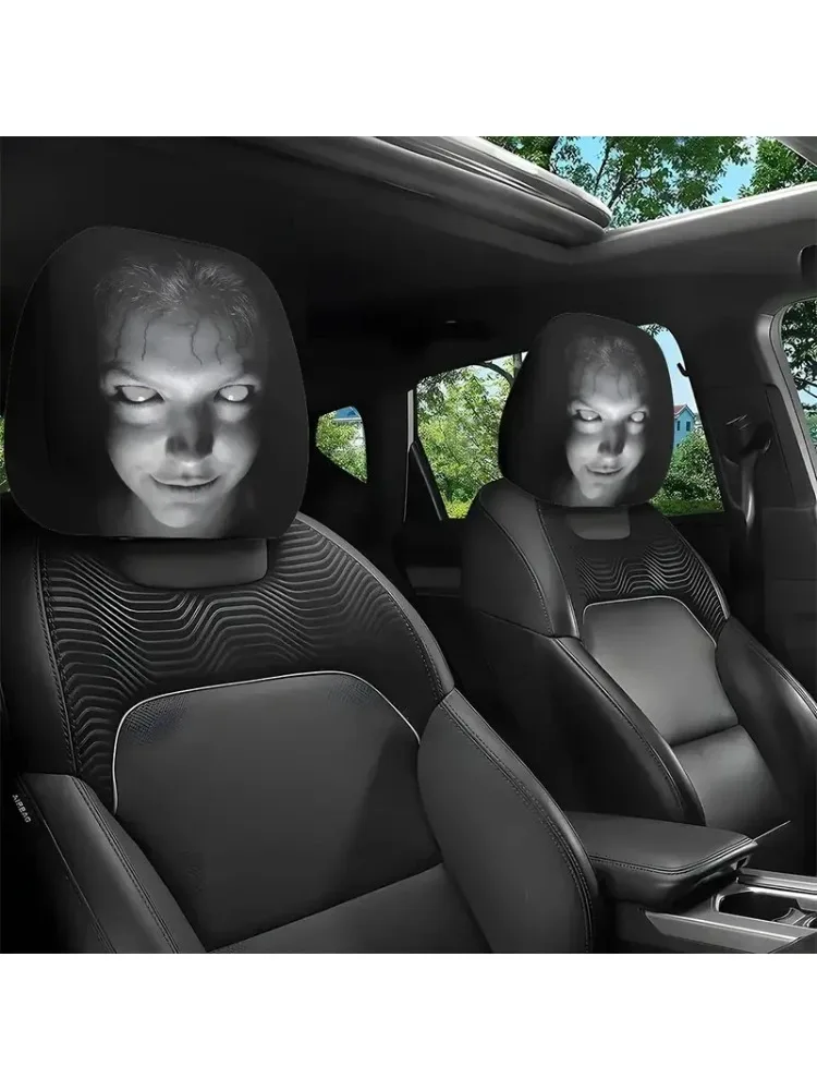 2 Stück Halloween Horror-Gesichtsdruck Auto-Kopfstützenbezüge Universelle Elastische Autositz-Kopfstützenabdeckung Staubdichte Schutzhülle
