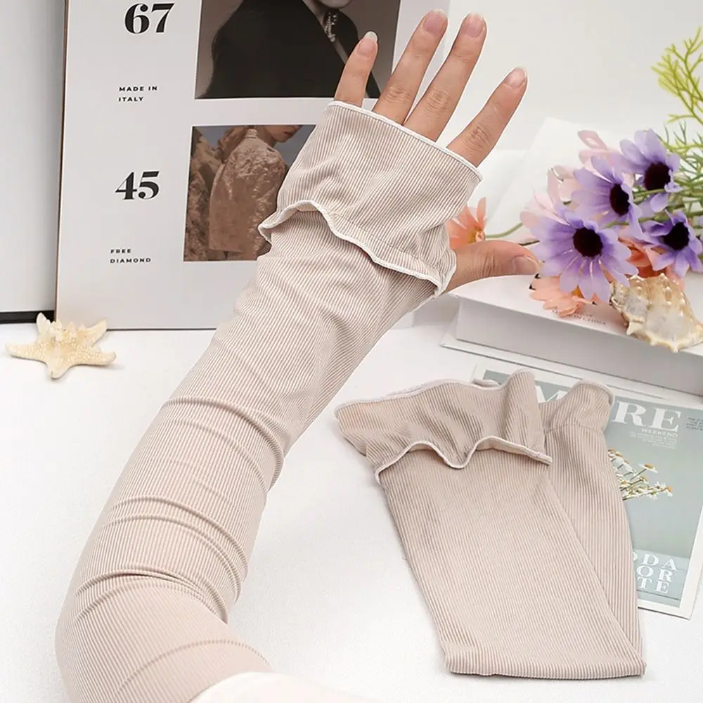 Breathable Cooling Arm Sleeves Ice Silk UV Protection Sun Protection Sleeves Lightweight Quick Dry Ruffled Edge Sleeves