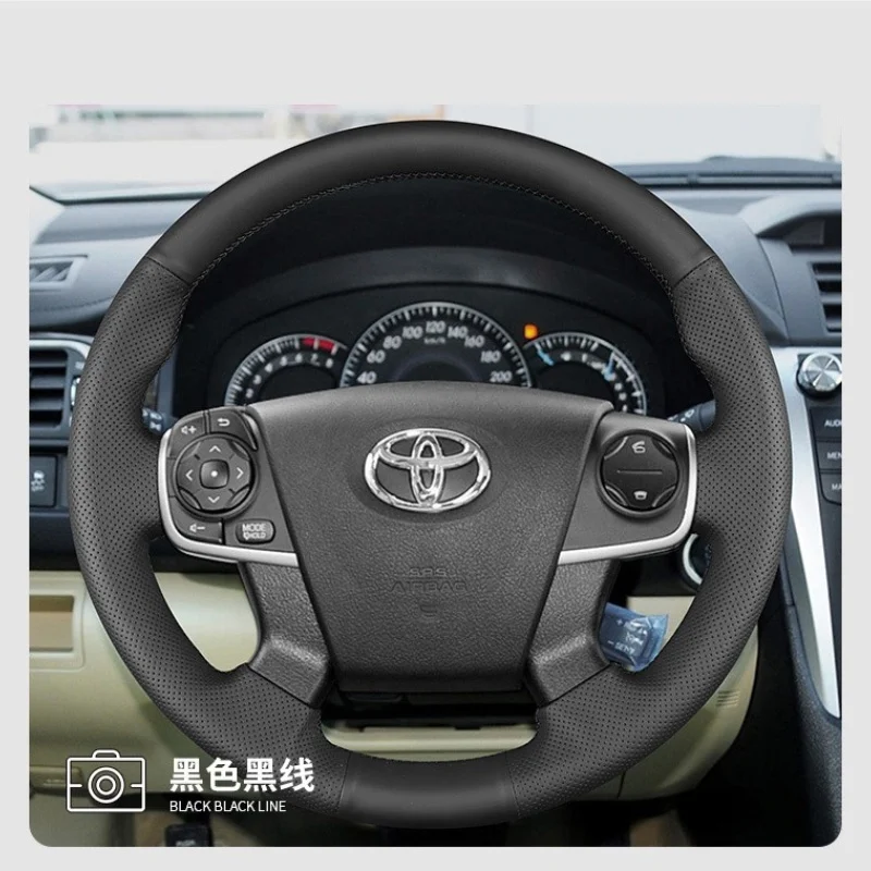 For Toyota Camry 7th Steering Wheel Cover Genuine Leather Non-slip Hand-sewn 13 15 16 Customized Car Steering Wheel Braid Cover