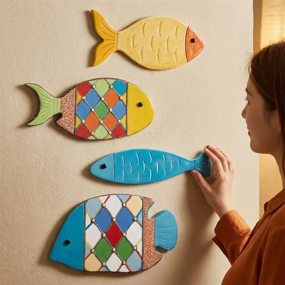 2D Fish Shaped Wood Fish Wall Decor Vintage Style School of Fish Nautical Fish Art Sculpture Rustic Retro Beach Theme