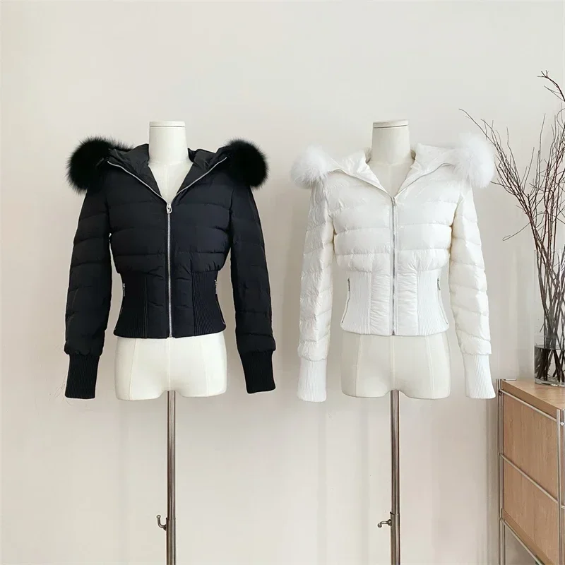 

Winter Faux-Fox Fur Women Down Parka Hooded Short Coat Warm Puffer Jacket Female Outdoor Y2k Cotton Padded Outwear