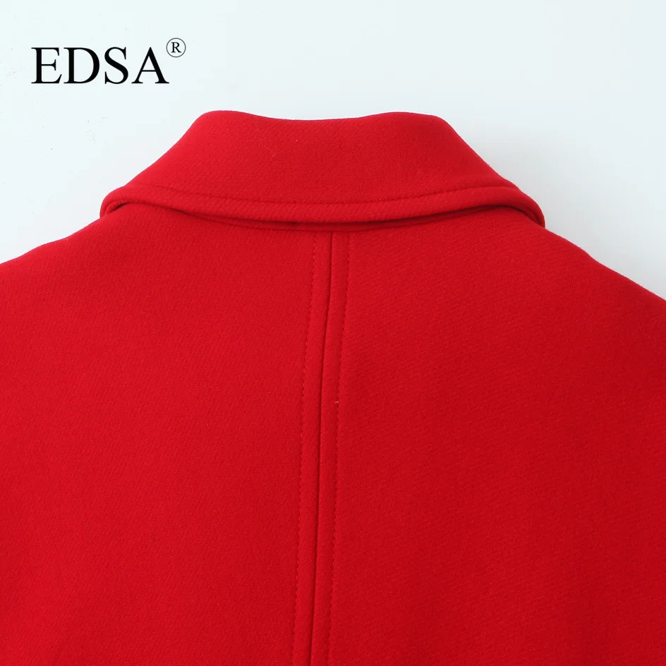 EDSA Women Loose Basic Blend Coat Vintage Single Breasted Blend Coats for Female Long Sleeve Lapeled Cardigan Coat