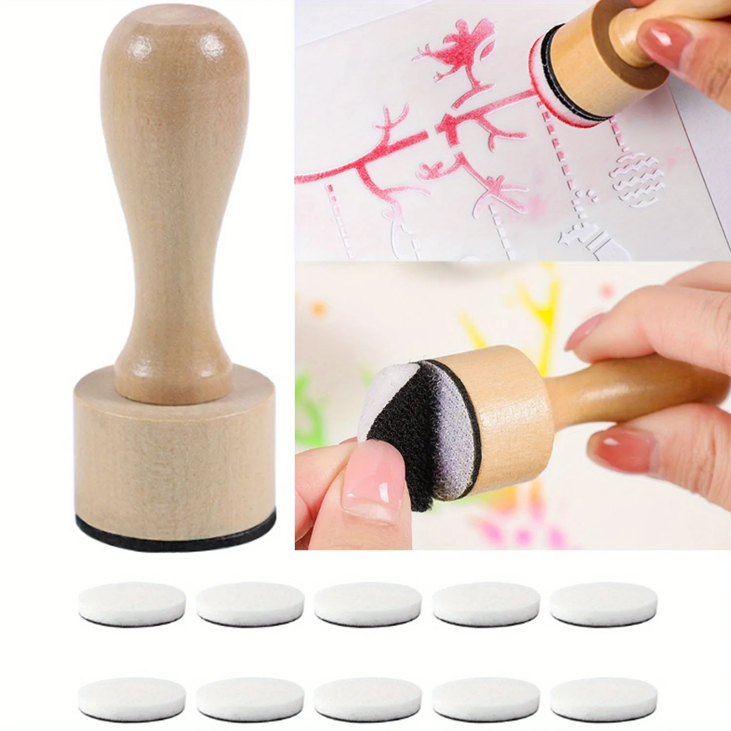 Distress Ink Blending Tool Wooden Handle Blender Brush, Replaceable Foam Pads Scrapbook Paper Craft Painting Tool for DIY Art