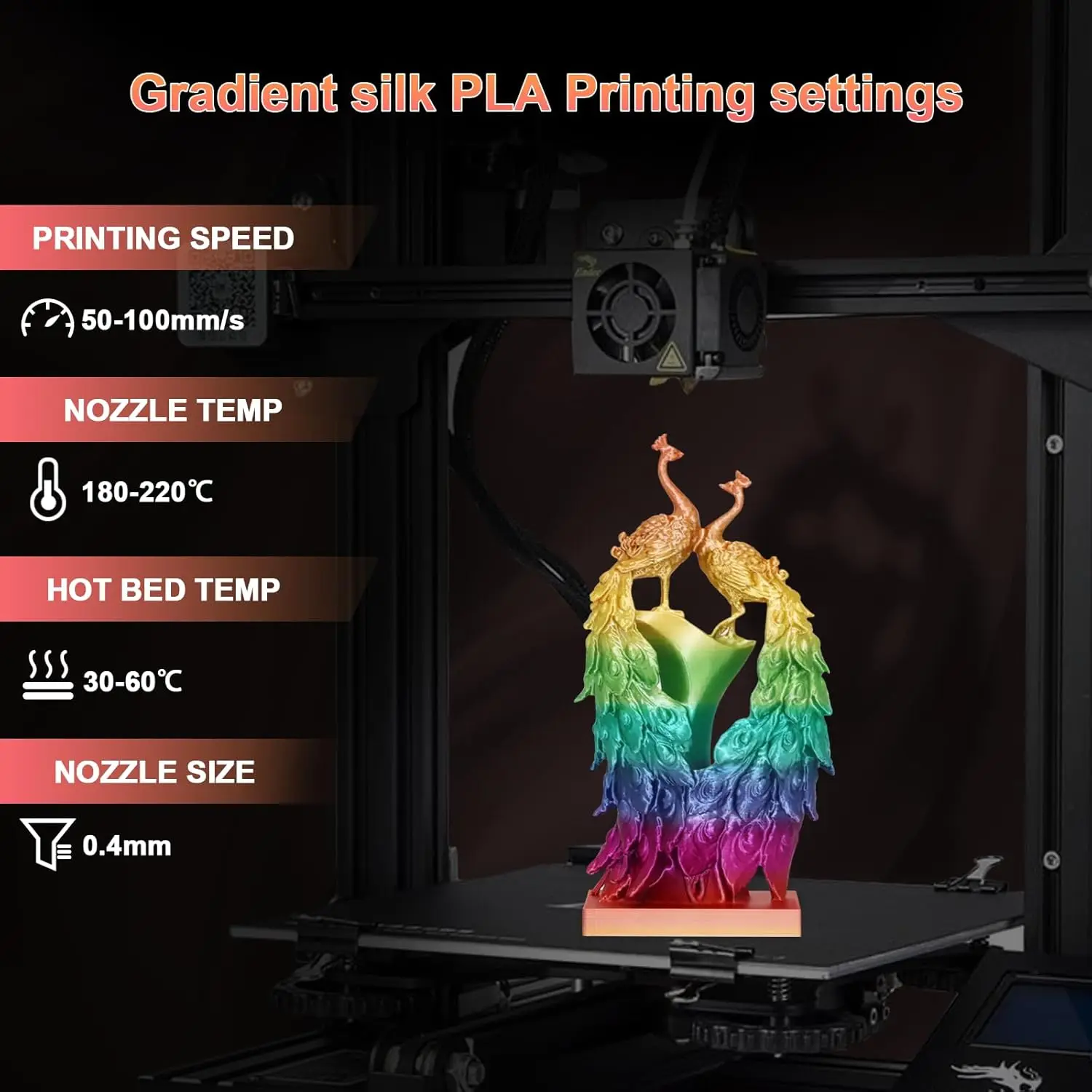 Seiden-PLA 3D-Drucker-Filament, 1,75 mm, Regenbogenfarben, Mehrfarbiges 3D-Druck-Filament, Farbwechselndes Filament 250g – Detail 2