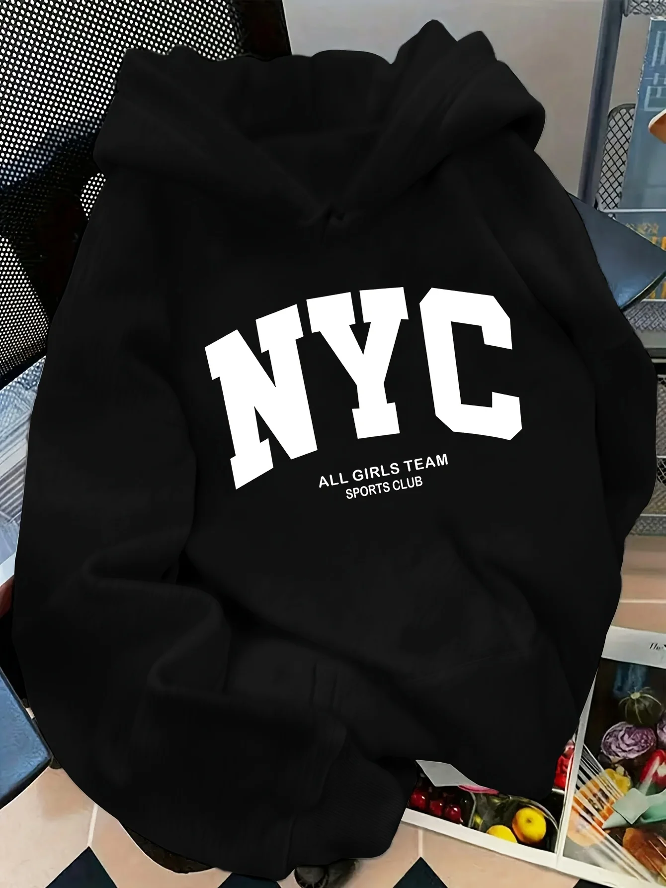 هوديي Cozy Navy Blue NYC All Team - أكمام طويلة، بلوفر كاجوال مع جيب الكنغر، طباعة "NYC ALL TEAM SPORTS CLUB" #1