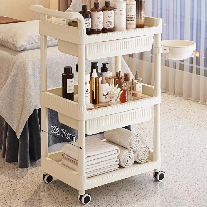 Cosmetic Helper Trolley Auxiliary Cart Spa Organizer Wheels Storage Professional Hairdressing Mobile Aesthetic Beauty Troley Car