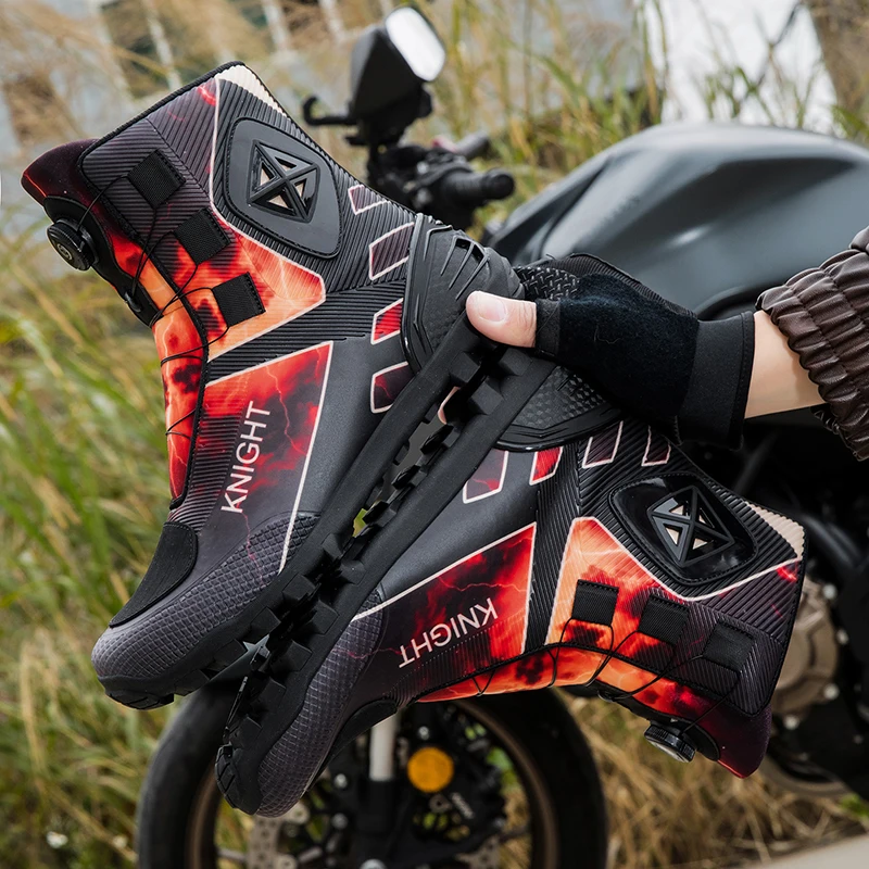 Lexsan Men's Leather Motorcycle Boots Breathable Anti-Slip Wear-Resistant Motorbike Racing Ankle Length Shoes for Riders