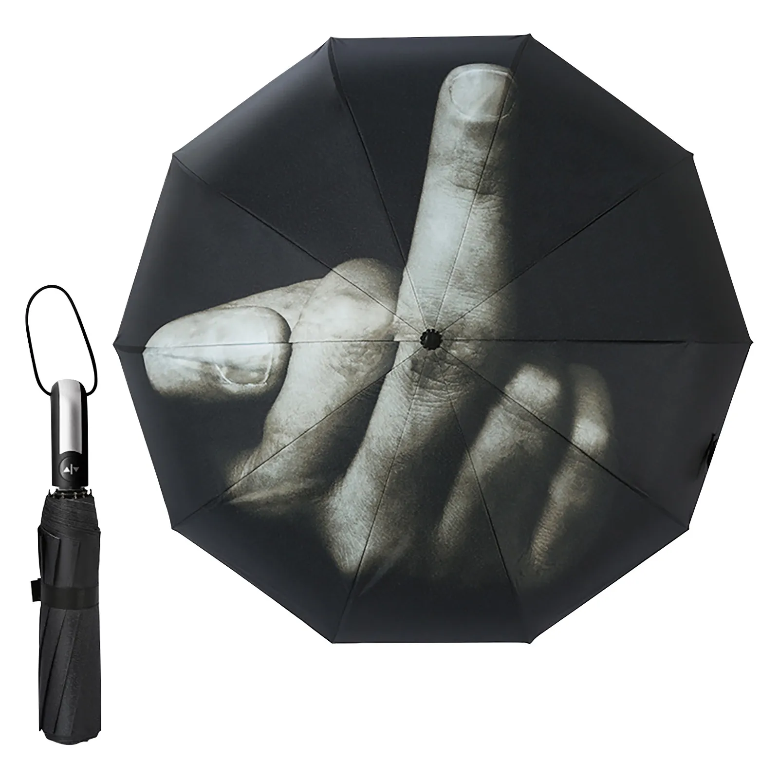 Folding Umbrella With Middle Finger Raised Fully Automatic Personalized Funny International Gesture Contempt For Your Umbrella