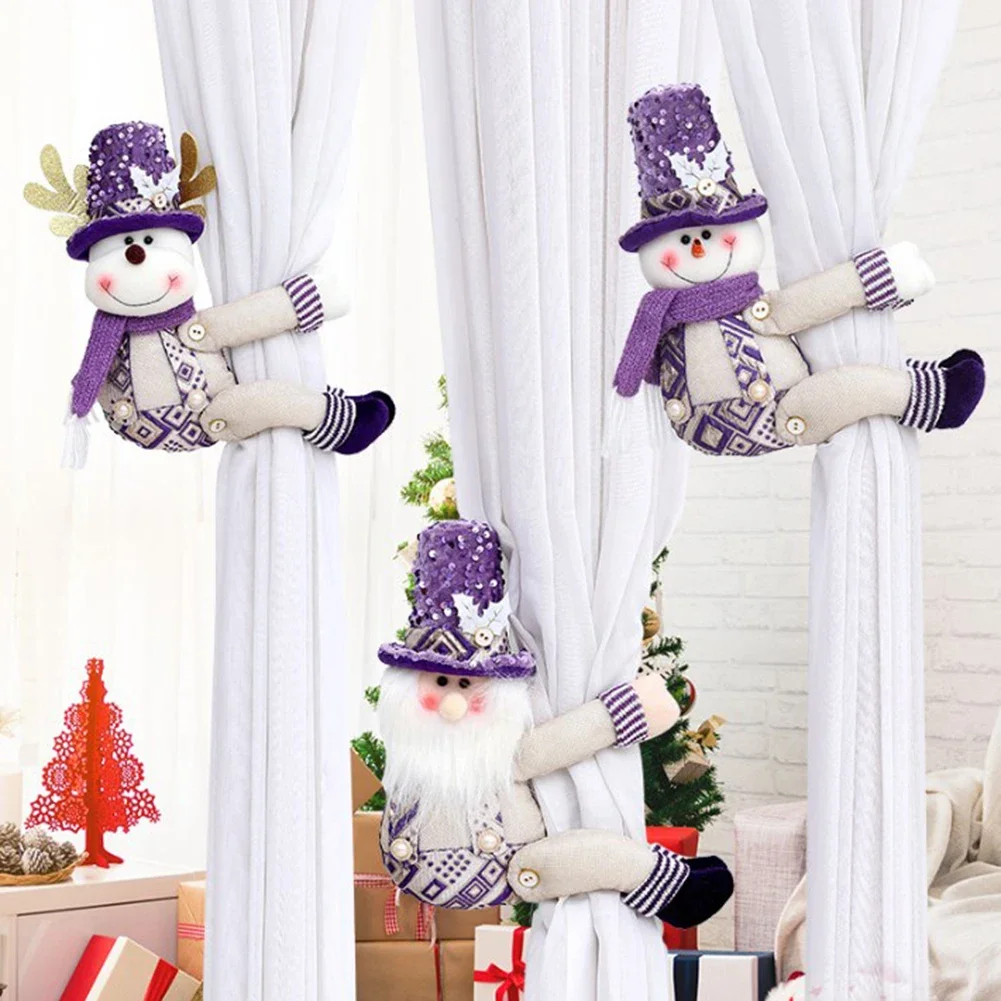 

Set of 2 Decorative Purple Snowman Curtain Tiebacks with Sequins for Christmas Curtain Decoration 26cm Length 28cm Height
