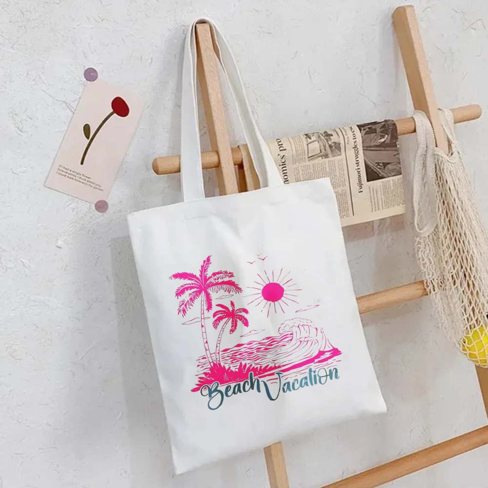 California Surf Print Canvas Tote Bag Women Shoulder Bag Ride The Wave Design Handbag for Beach Trip and Daily Use