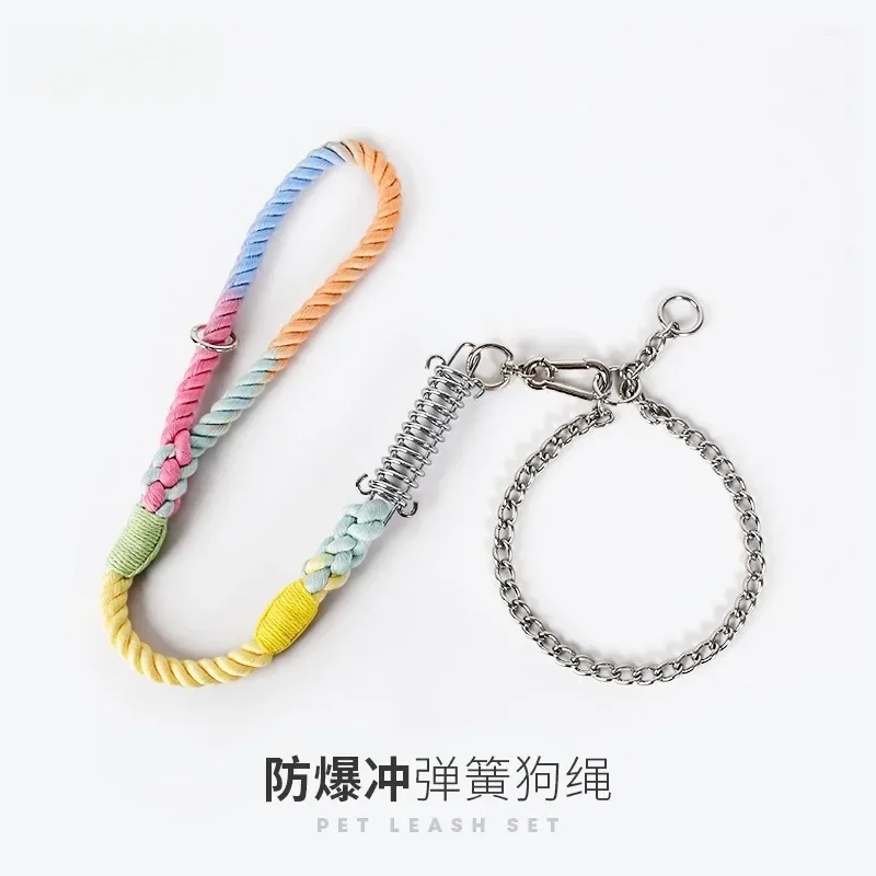 Stainless steel dog chain collar explosion-proof pet traction rope P rope P chain medium and large dog collar harness
