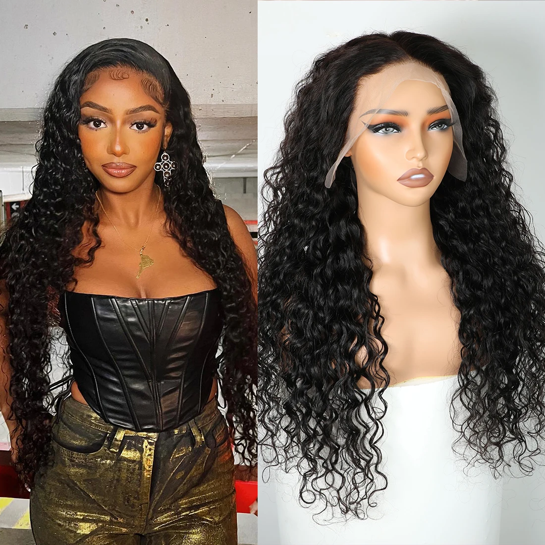 

Alibele 13x4 Transparent Lace Frontal Wig Water Wave Human Hair Wigs Pre Plucked Lace Front Wig Easy Install Wholesale For Women