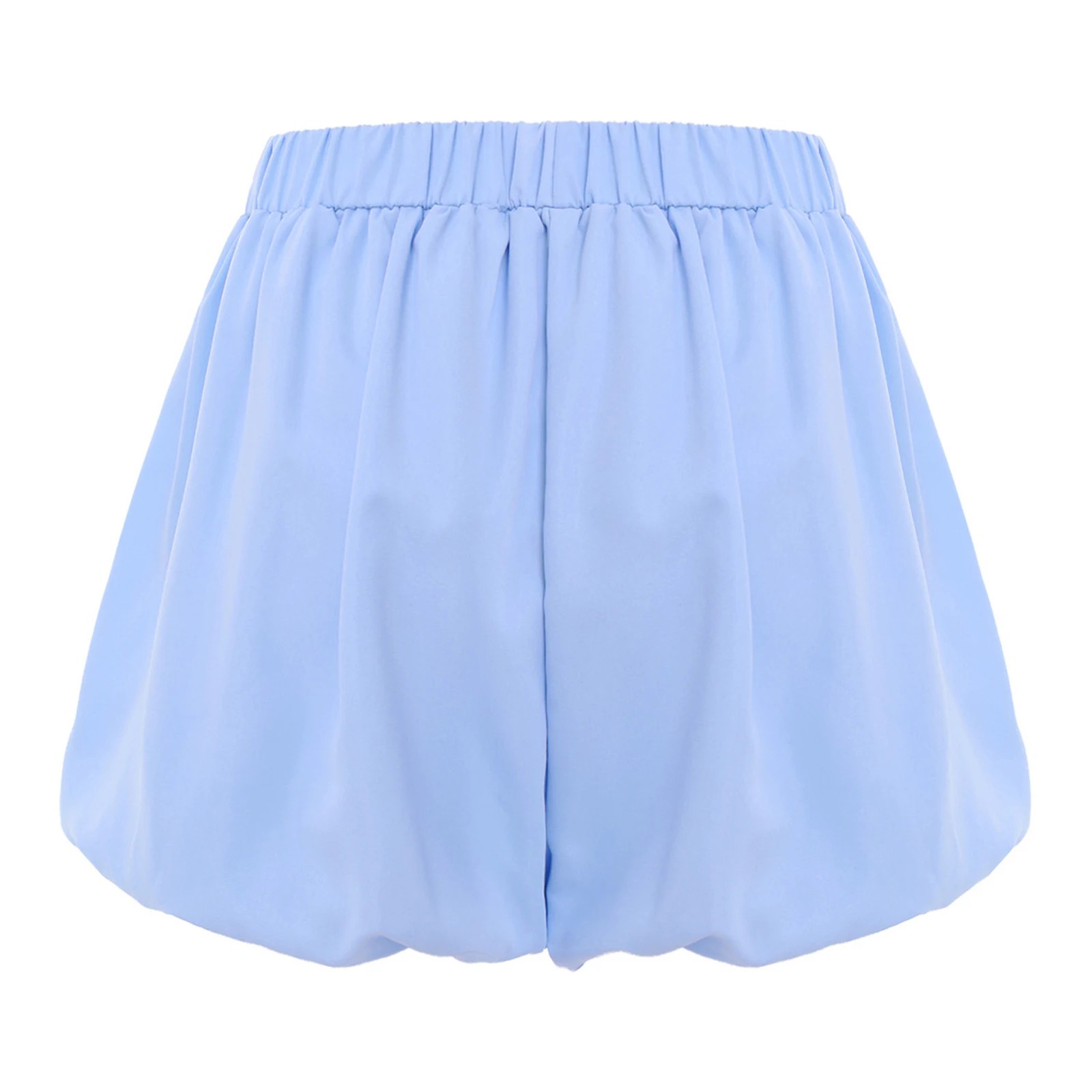 Womens Puffy Bubble Shorts 솔리드 컬러 신축성있는 허리 밴드 블루머 반바지 사이드 포켓 패션 캐주얼 미니 반바지 Culotte