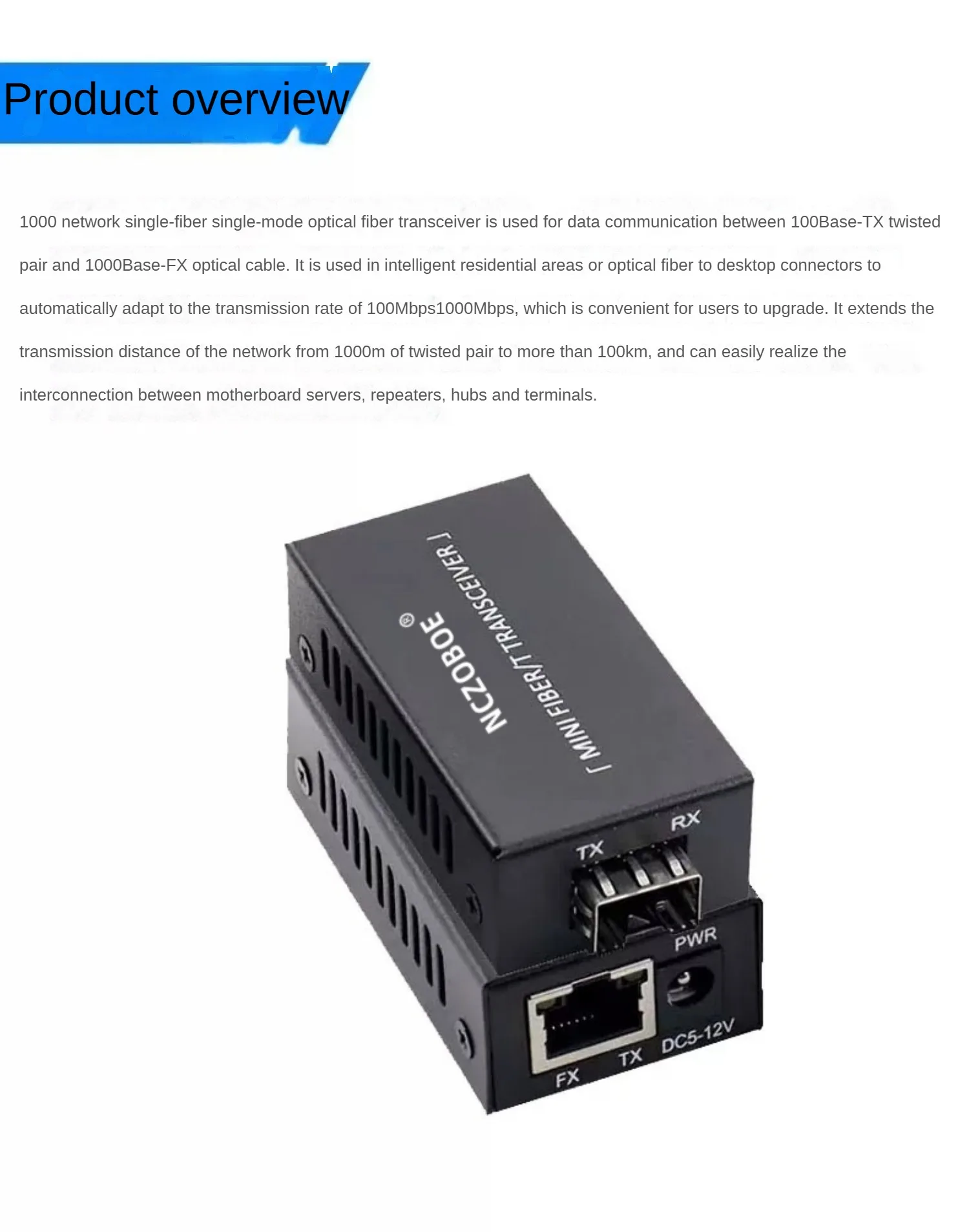NCZOBOE DC 5-12V RJ45 Ethernet SFP Gigabit Single/Dual Fiber Transceiver Board Port 1.25G Optical-to-Electrical Conversion